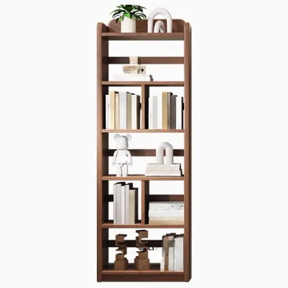 Rectangle Multi-Shelf Open Back Brown Wood Bookcase Image - 13