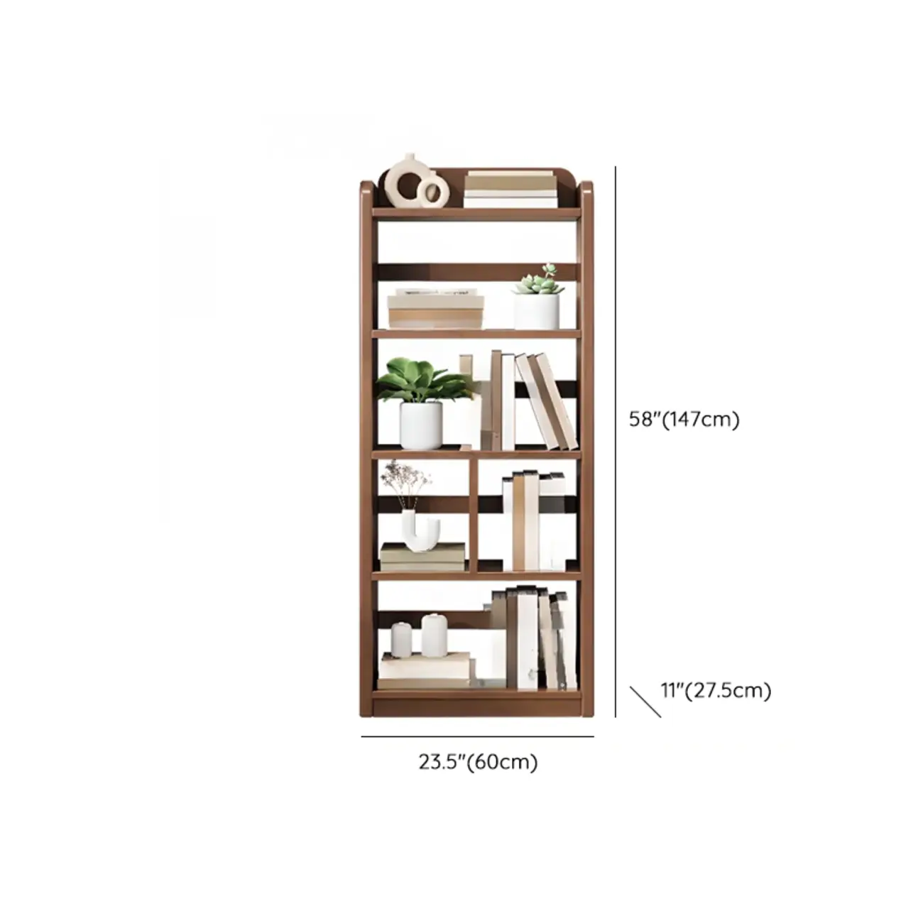 Rectangle Multi-Shelf Open Back Brown Wood Bookcase Image - 15 | homeyfad