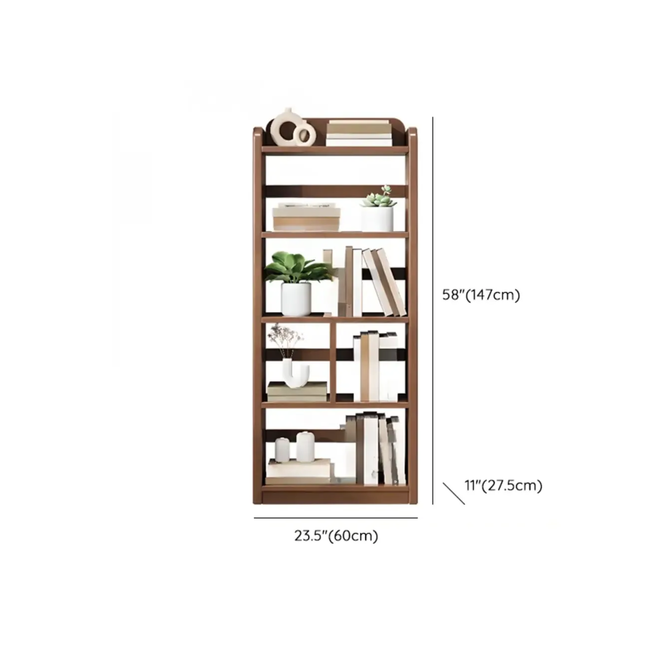 Rectangle Multi-Shelf Open Back Brown Wood Bookcase Image - 15