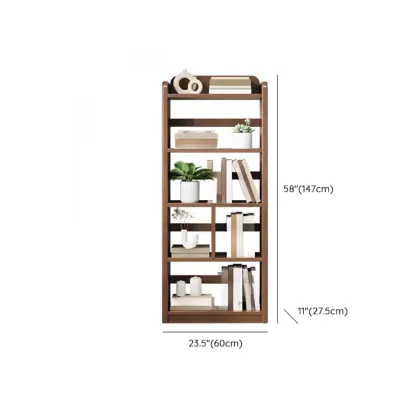 Rectangle Multi-Shelf Open Back Brown Wood Bookcase Image - 15