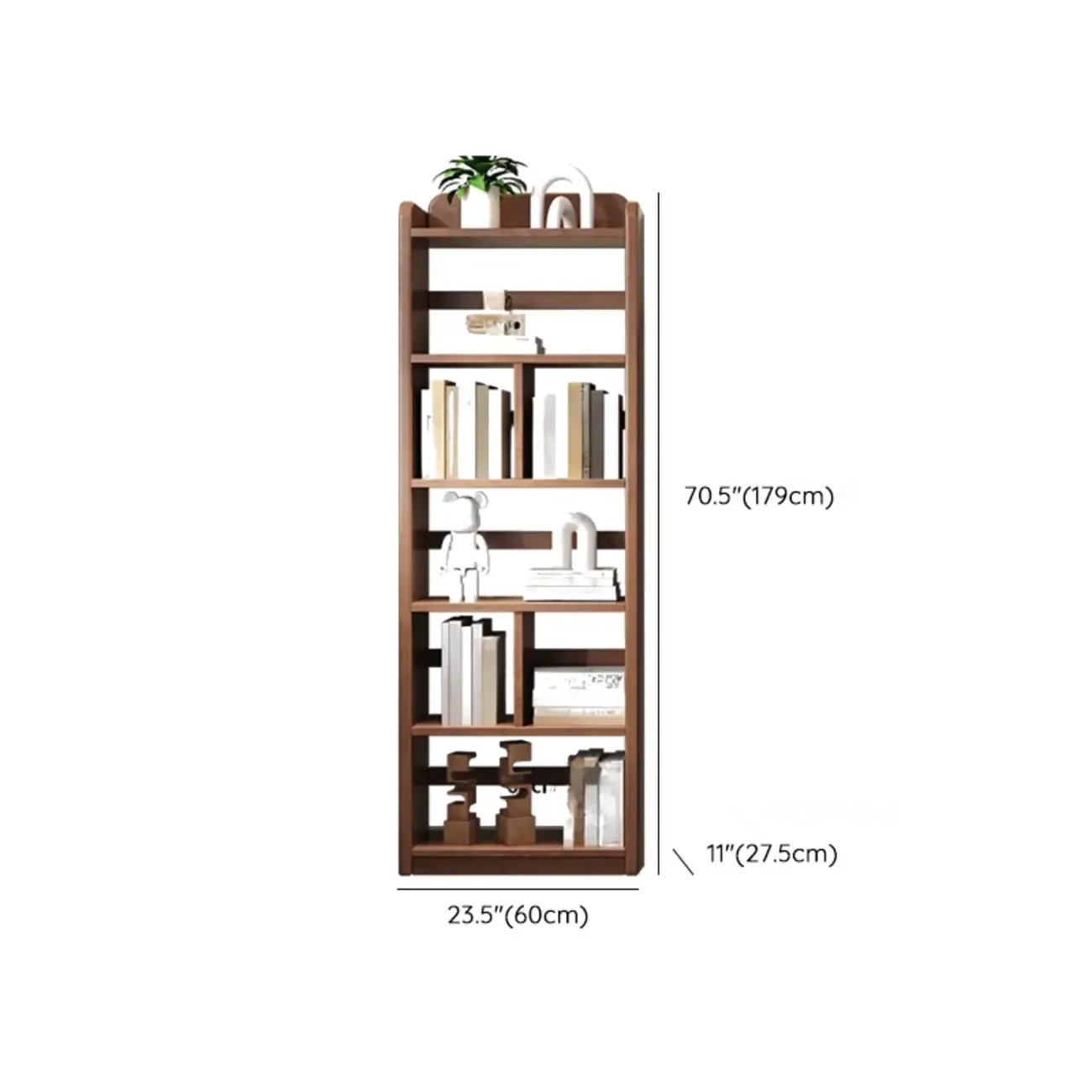 Rectangle Multi-Shelf Open Back Brown Wood Bookcase Image - 16