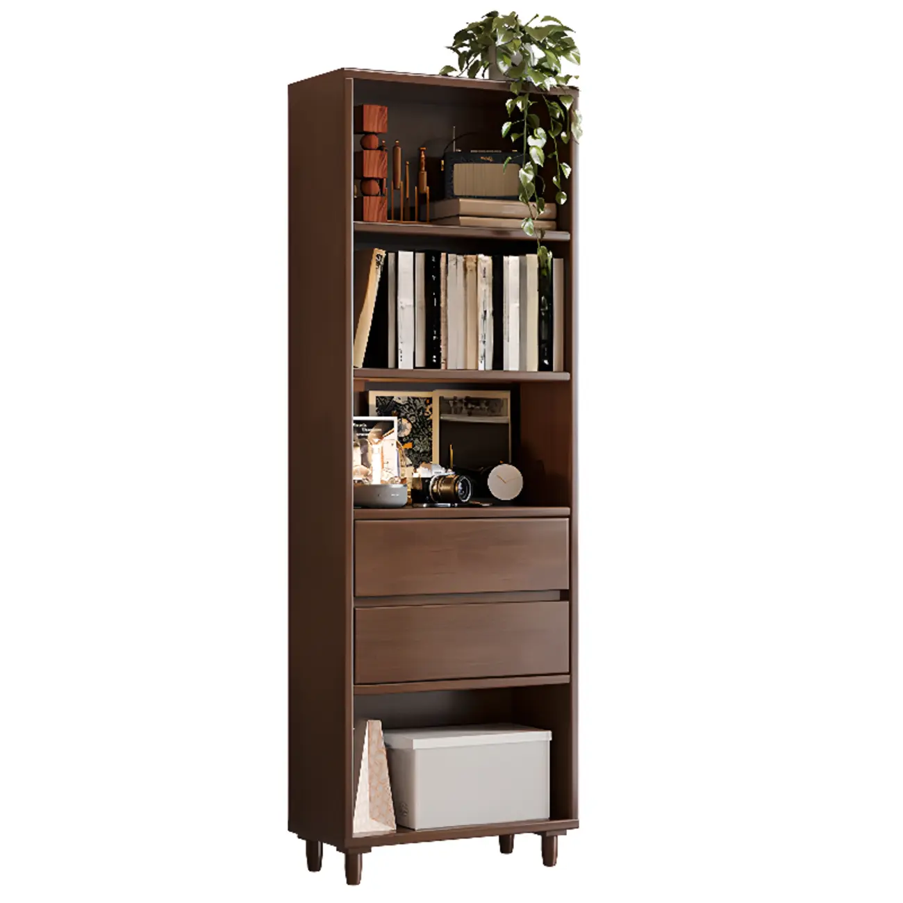Spacious Versatile Vertical Brown Wood Bookcase with Drawers Image - 4 | homeyfad