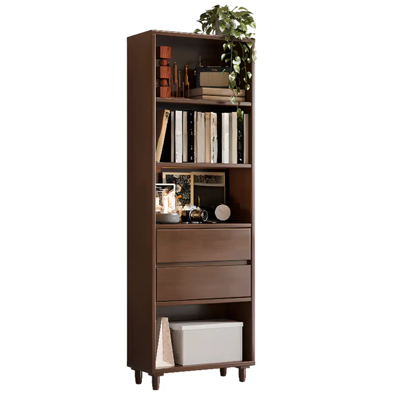 Spacious Versatile Vertical Brown Wood Bookcase with Drawers Image - 4