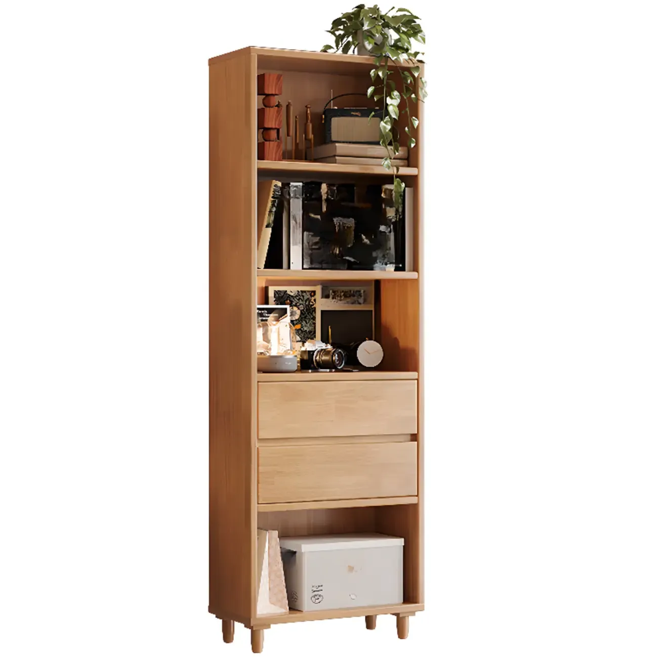 Spacious Versatile Vertical Brown Wood Bookcase with Drawers Image - 5