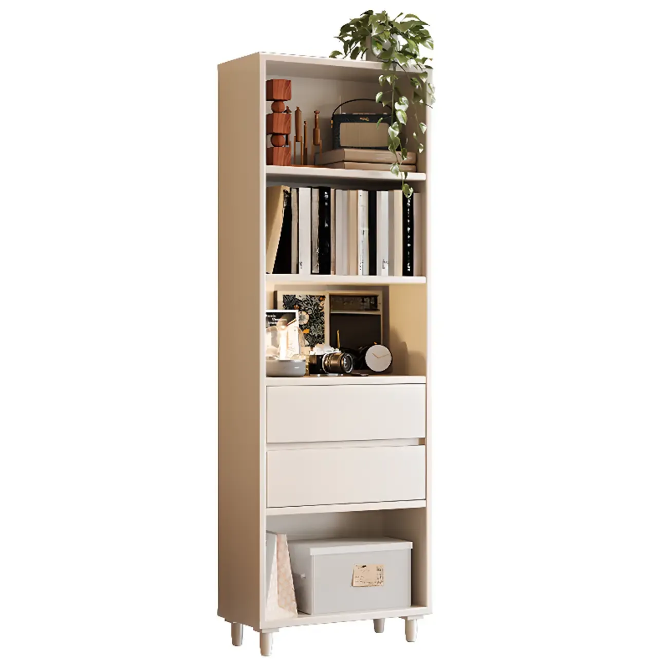 Spacious Versatile Vertical Brown Wood Bookcase with Drawers Image - 7
