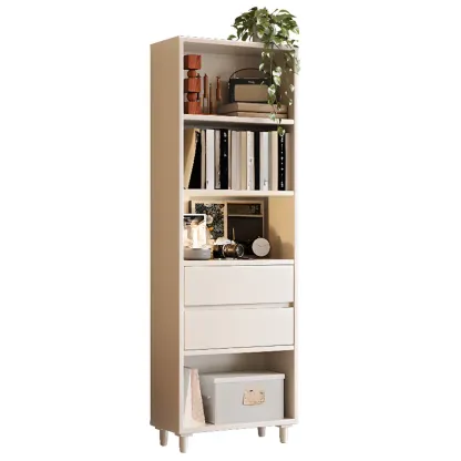 Spacious Versatile Vertical Brown Wood Bookcase with Drawers Image - 7