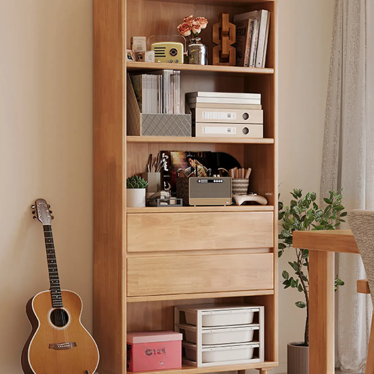 Spacious Versatile Vertical Brown Wood Bookcase with Drawers Image - 8 | homeyfad