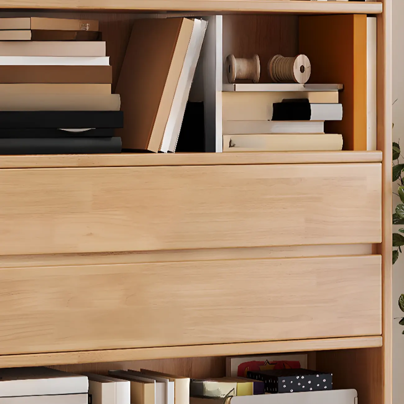 Spacious Versatile Vertical Brown Wood Bookcase with Drawers Image - 12 | homeyfad