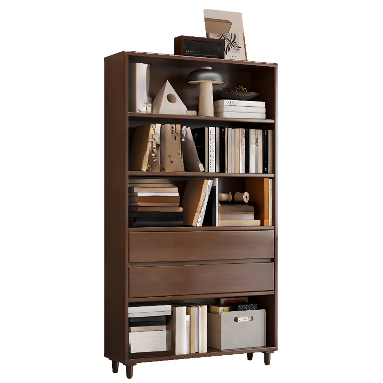 Spacious Versatile Vertical Brown Wood Bookcase with Drawers Image - 18 | homeyfad