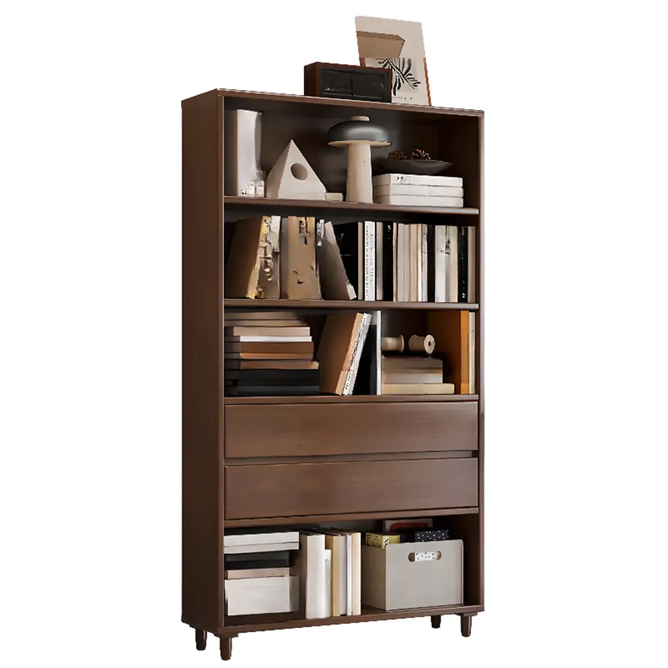 Spacious Versatile Vertical Brown Wood Bookcase with Drawers Image - 18