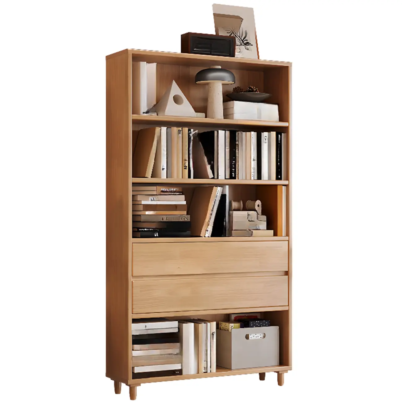 Spacious Versatile Vertical Brown Wood Bookcase with Drawers Image - 19 | homeyfad
