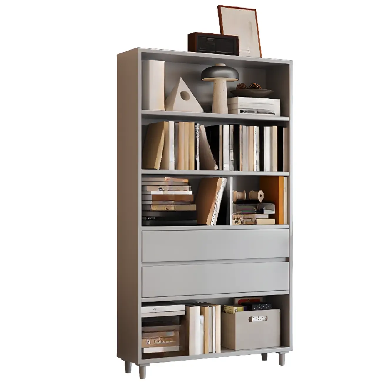 Spacious Versatile Vertical Brown Wood Bookcase with Drawers Image - 20