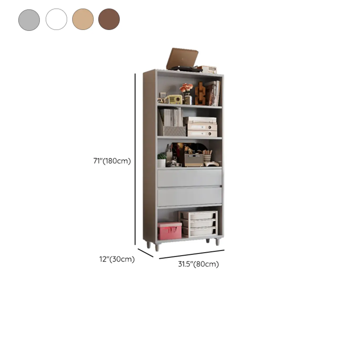 Spacious Versatile Vertical Brown Wood Bookcase with Drawers Image - 23 | homeyfad