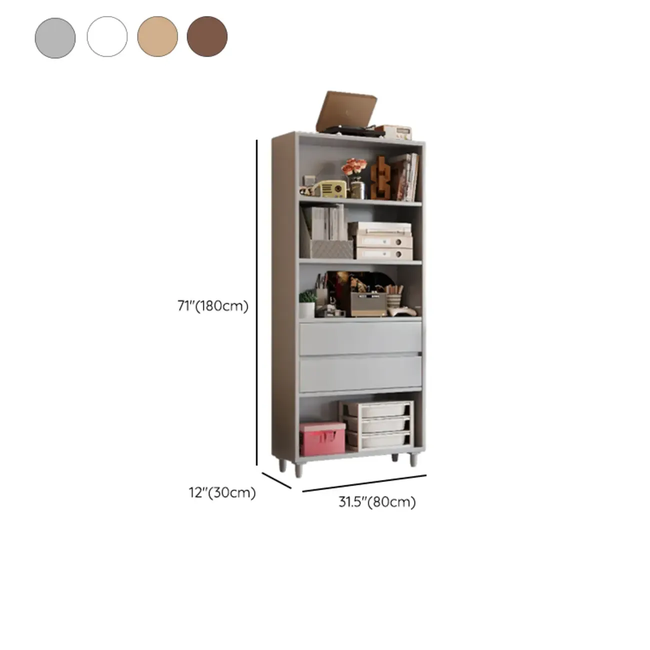 Spacious Versatile Vertical Brown Wood Bookcase with Drawers Image - 23