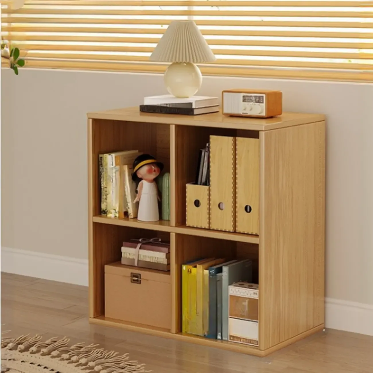 Horizontal Natural Wooden Rectangle Multi-Cube Bookcase Image - 3