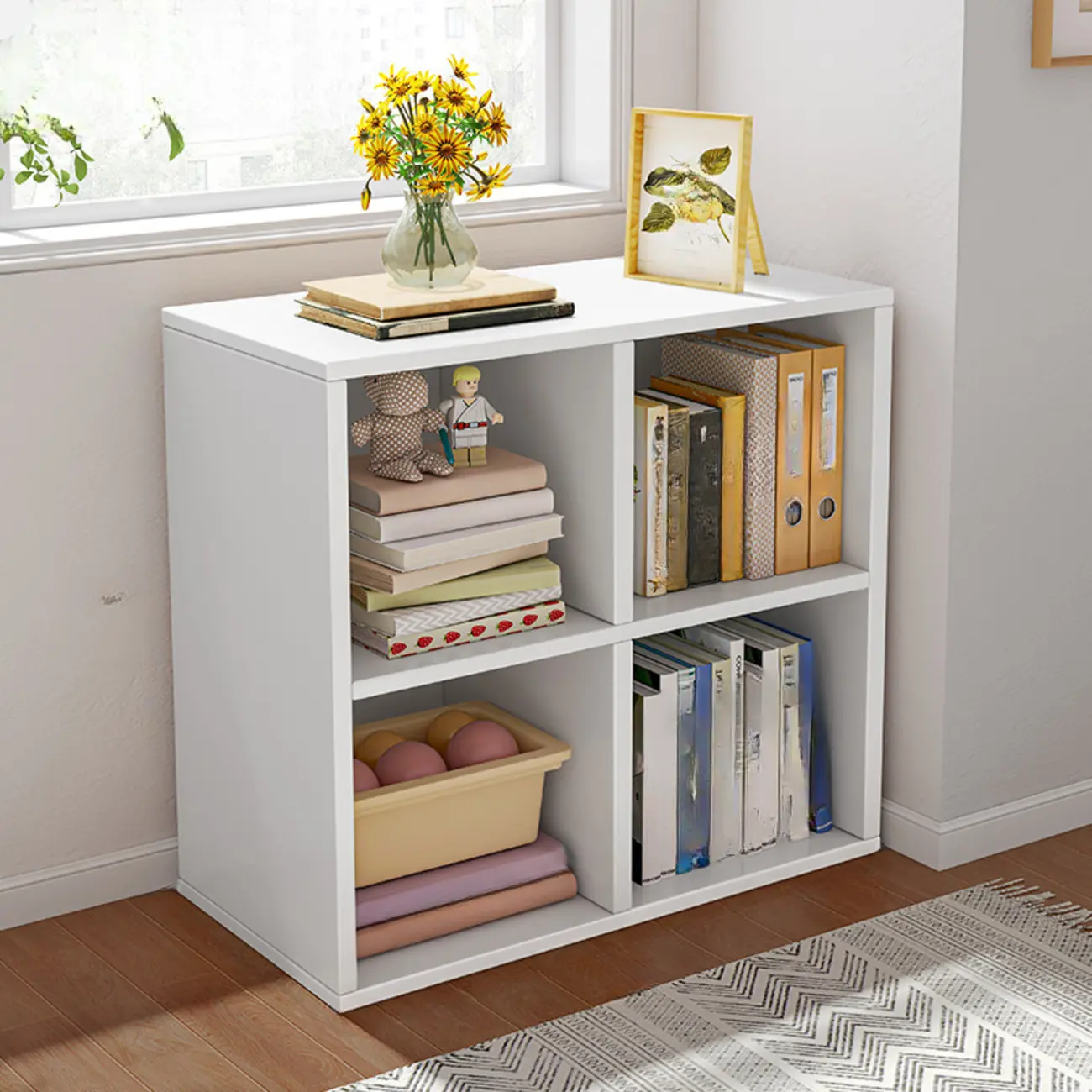 Horizontal Natural Wooden Rectangle Multi-Cube Bookcase Image - 5 | homeyfad