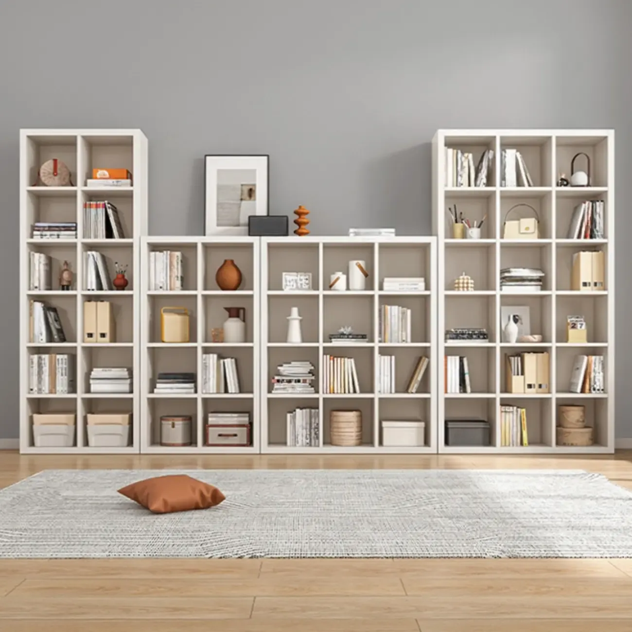 Horizontal Natural Wooden Rectangle Multi-Cube Bookcase Image - 7