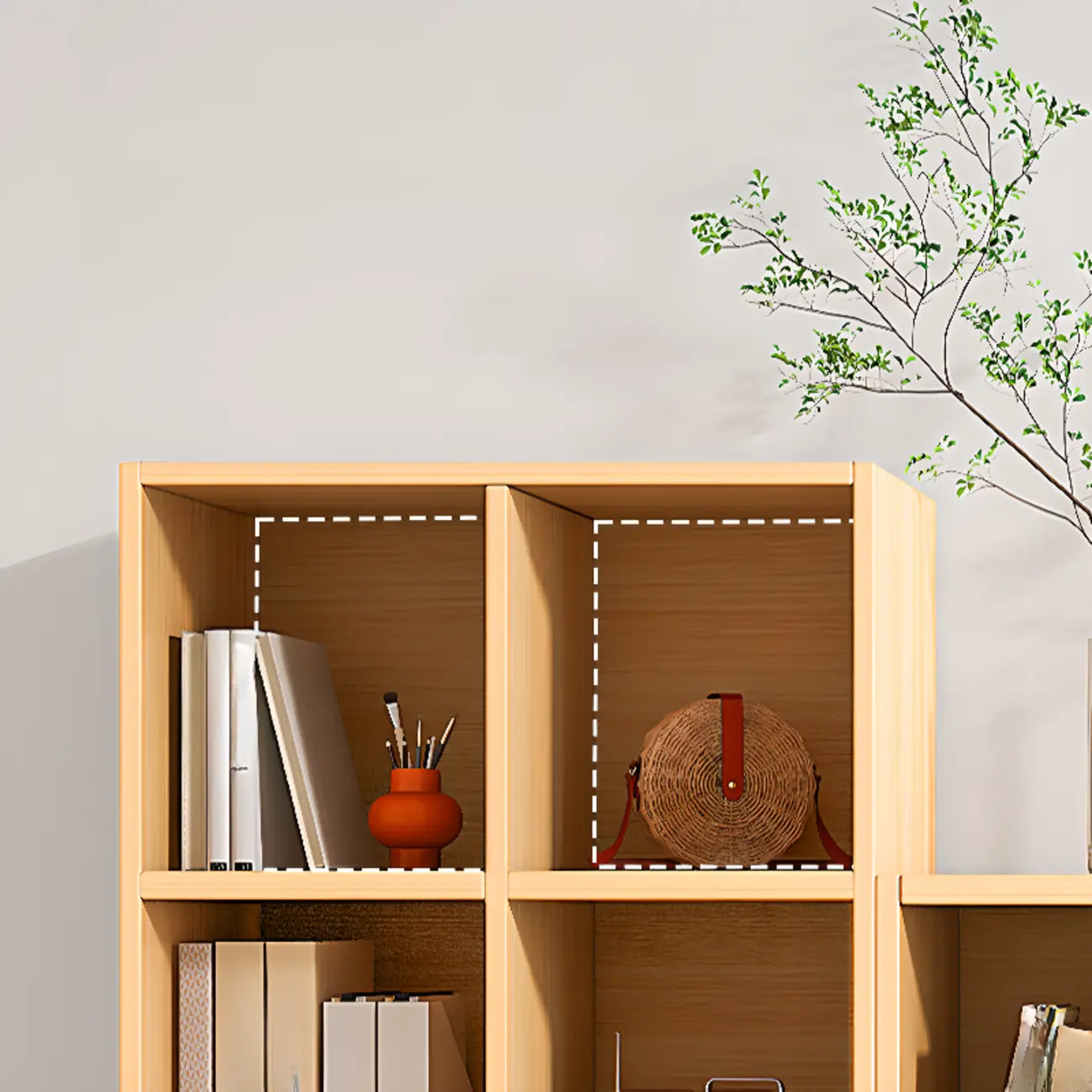 Horizontal Natural Wooden Rectangle Multi-Cube Bookcase Image - 36 | homeyfad