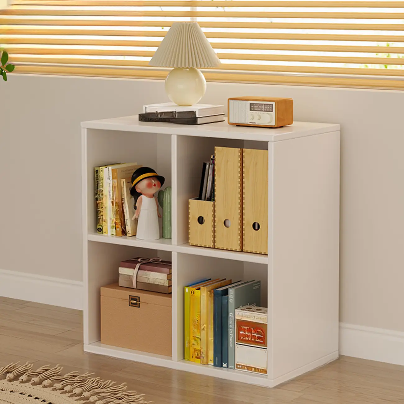 Horizontal Natural Wooden Rectangle Multi-Cube Bookcase Image - 12 | homeyfad