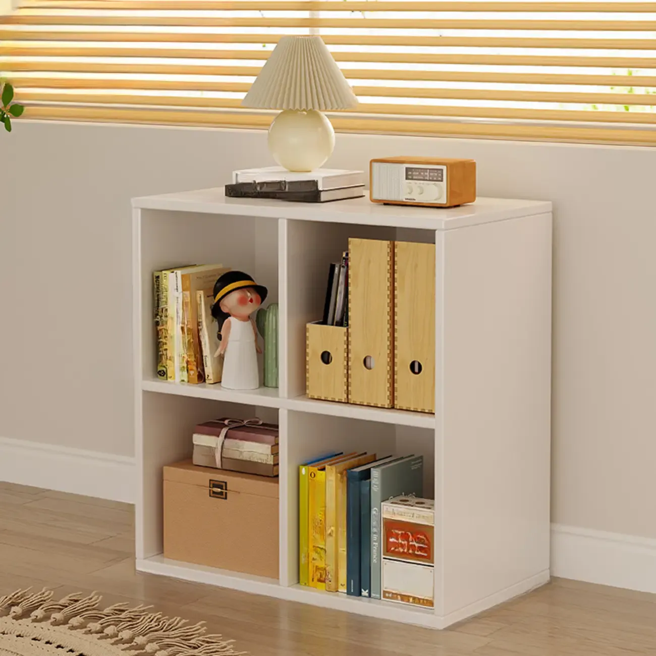 Horizontal Natural Wooden Rectangle Multi-Cube Bookcase Image - 12