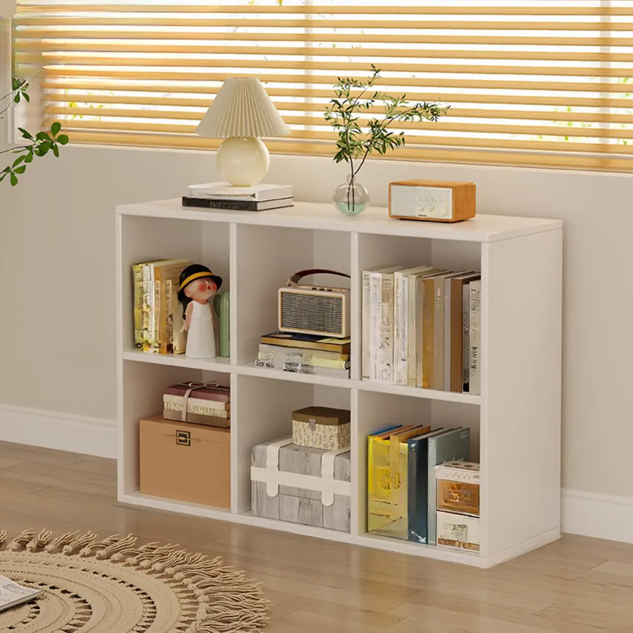 Horizontal Natural Wooden Rectangle Multi-Cube Bookcase Image - 13