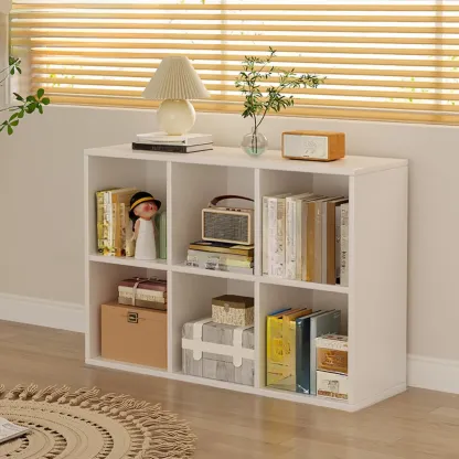 Horizontal Natural Wooden Rectangle Multi-Cube Bookcase Image - 13