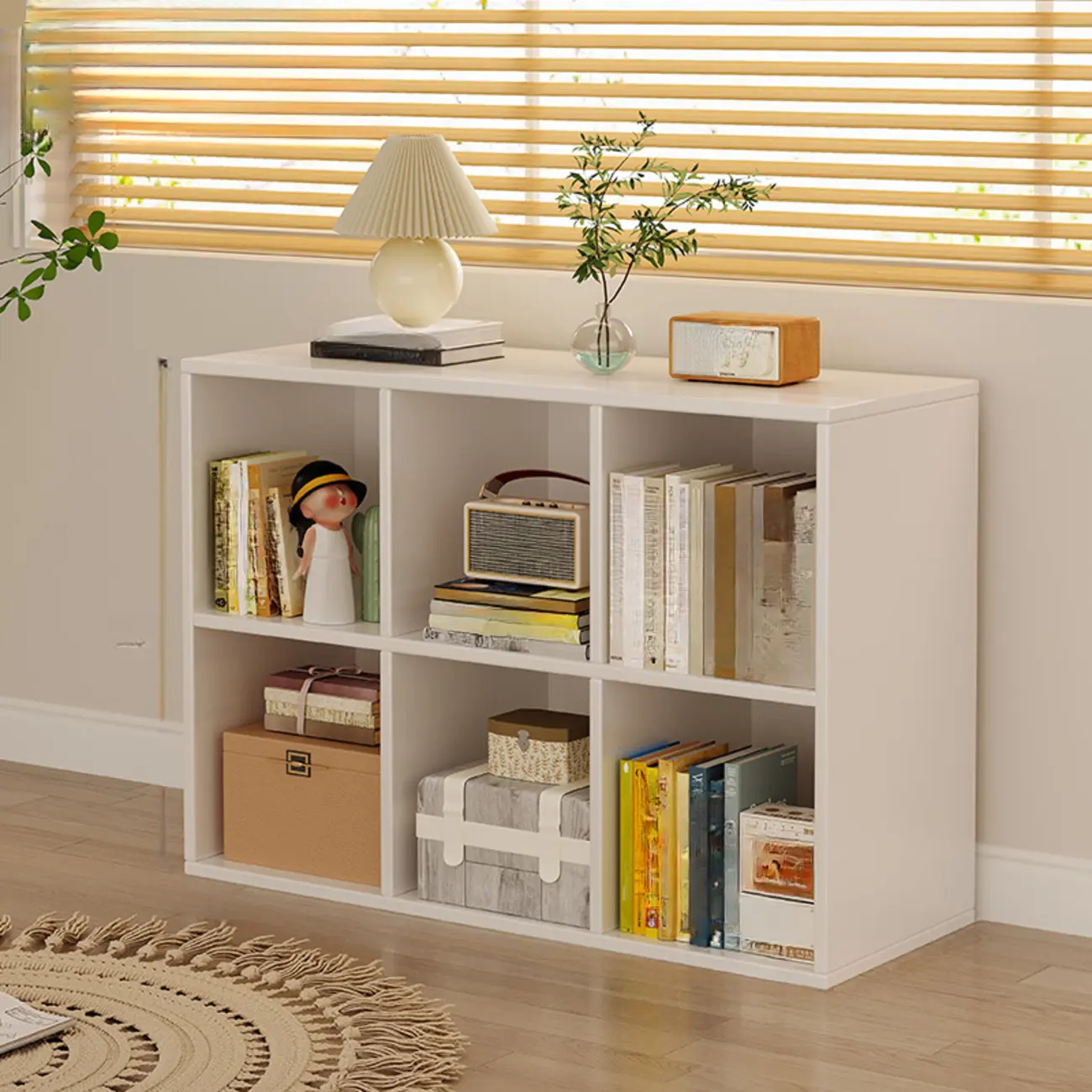 Horizontal Natural Wooden Rectangle Multi-Cube Bookcase Image - 14 | homeyfad