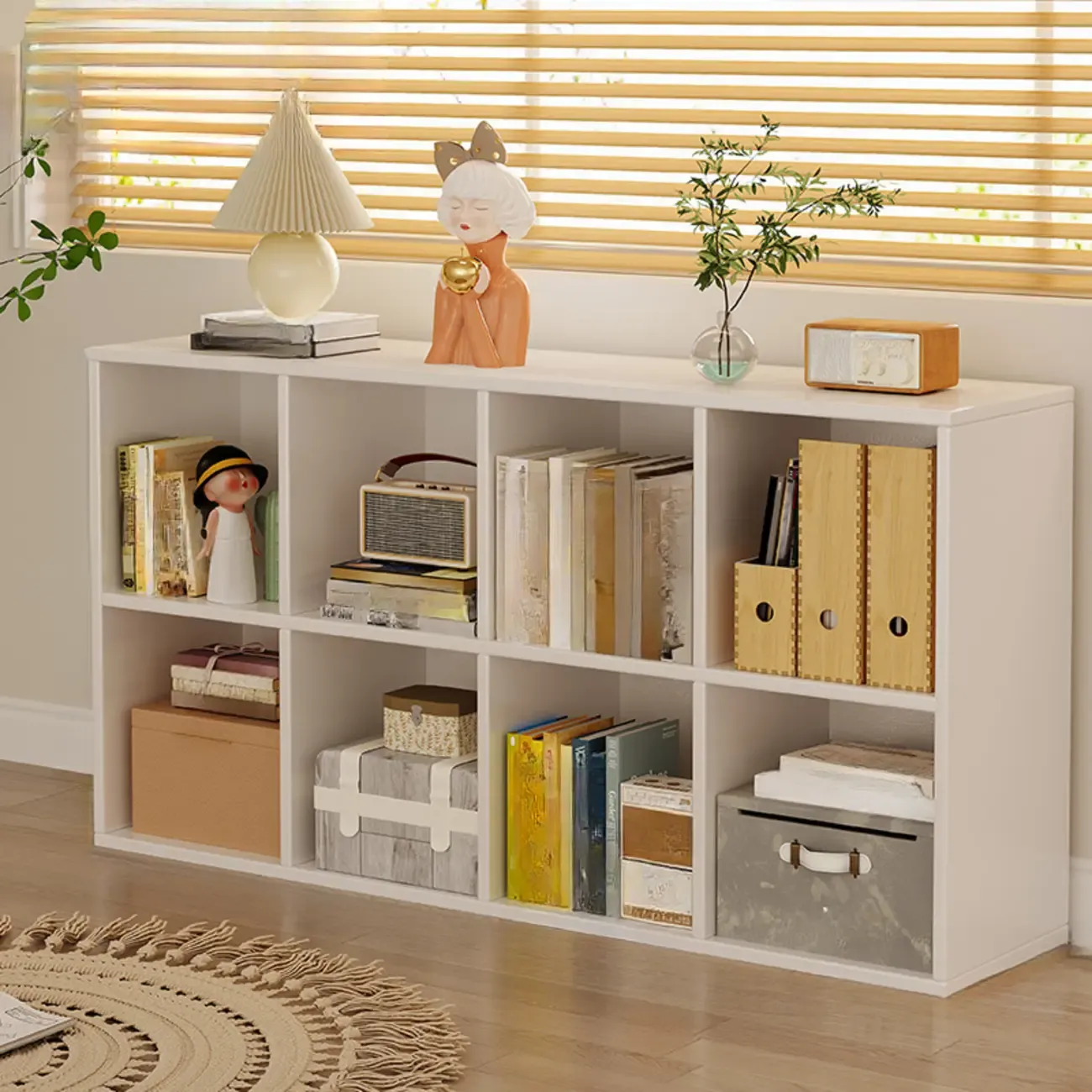 Horizontal Natural Wooden Rectangle Multi-Cube Bookcase Image - 15