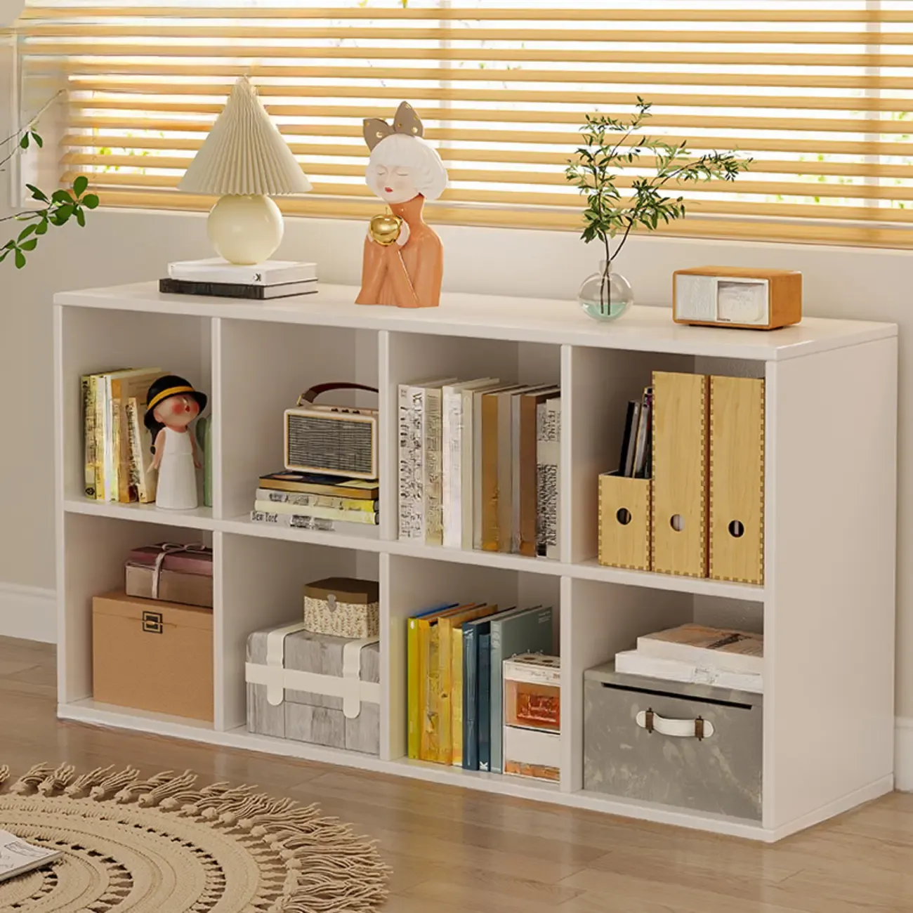 Horizontal Natural Wooden Rectangle Multi-Cube Bookcase Image - 16