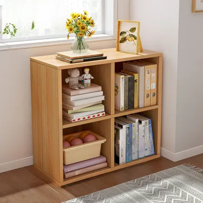 Horizontal Natural Wooden Rectangle Multi-Cube Bookcase Image - 17