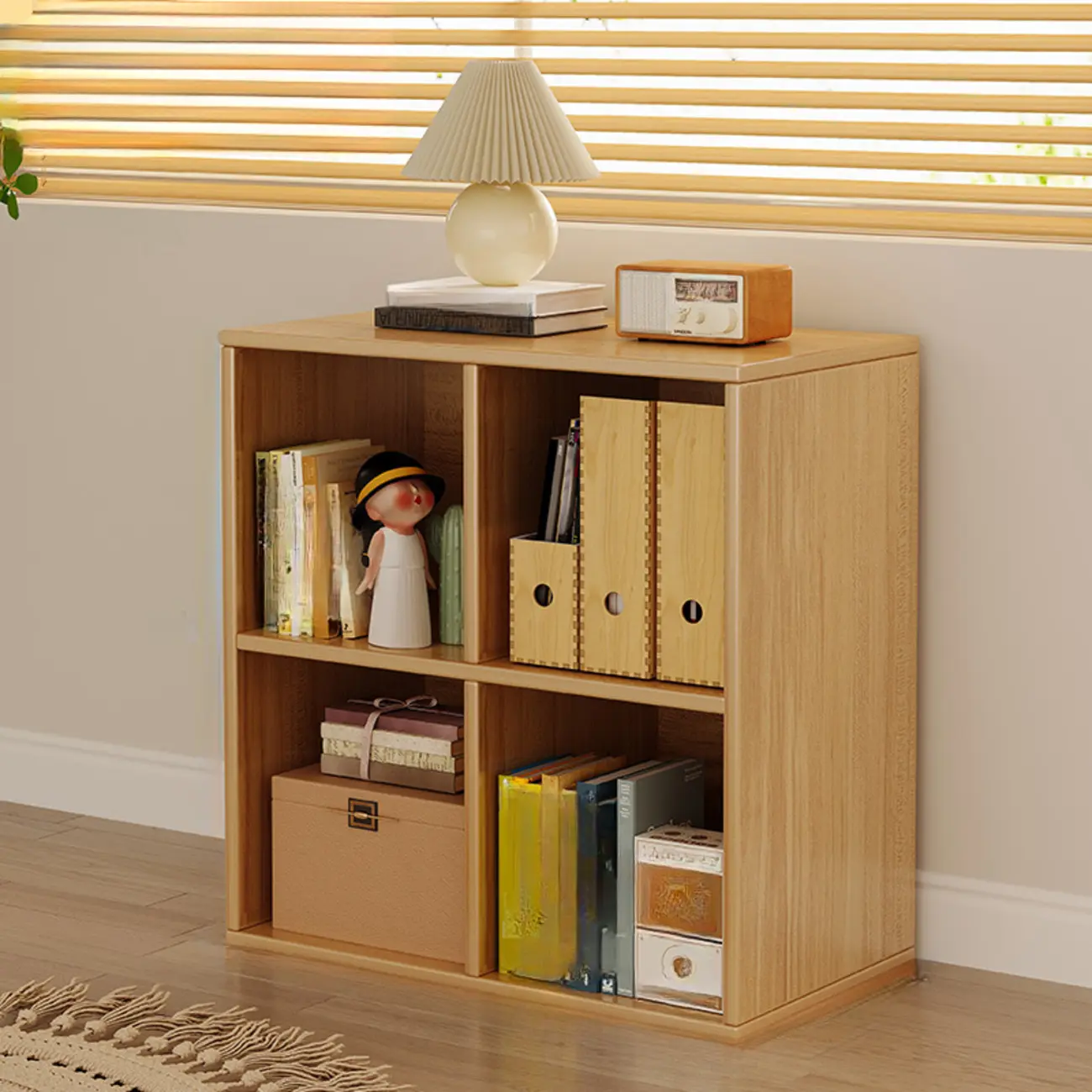 Horizontal Natural Wooden Rectangle Multi-Cube Bookcase Image - 23 | homeyfad