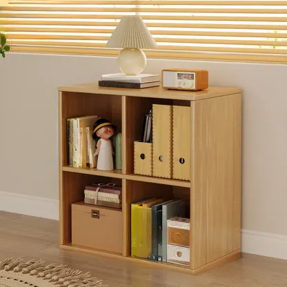 Horizontal Natural Wooden Rectangle Multi-Cube Bookcase Image - 23