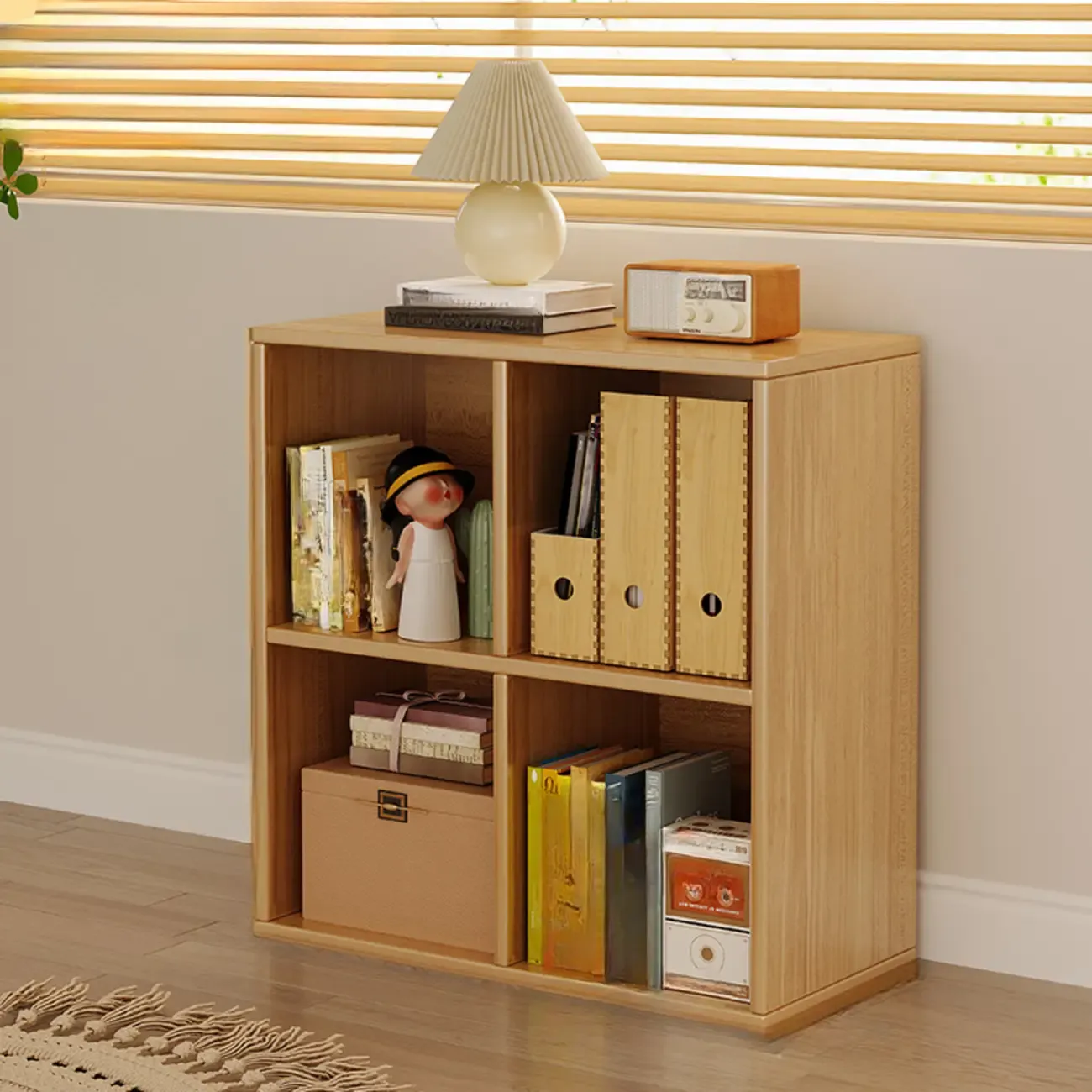 Horizontal Natural Wooden Rectangle Multi-Cube Bookcase Image - 24