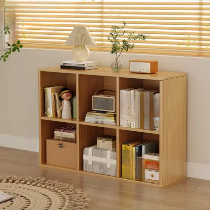 Horizontal Natural Wooden Rectangle Multi-Cube Bookcase Image - 26