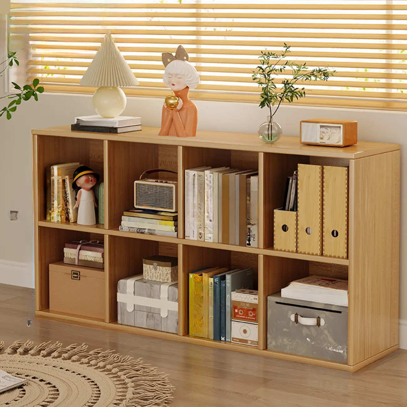 Horizontal Natural Wooden Rectangle Multi-Cube Bookcase Image - 1 | homeyfad