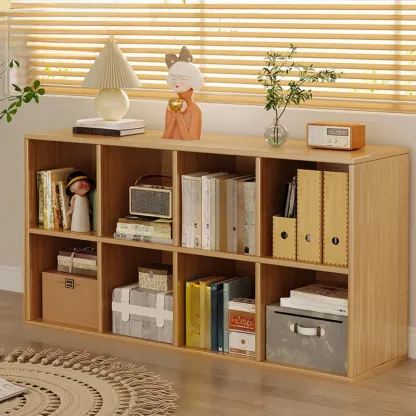 Horizontal Natural Wooden Rectangle Multi-Cube Bookcase Image - 27
