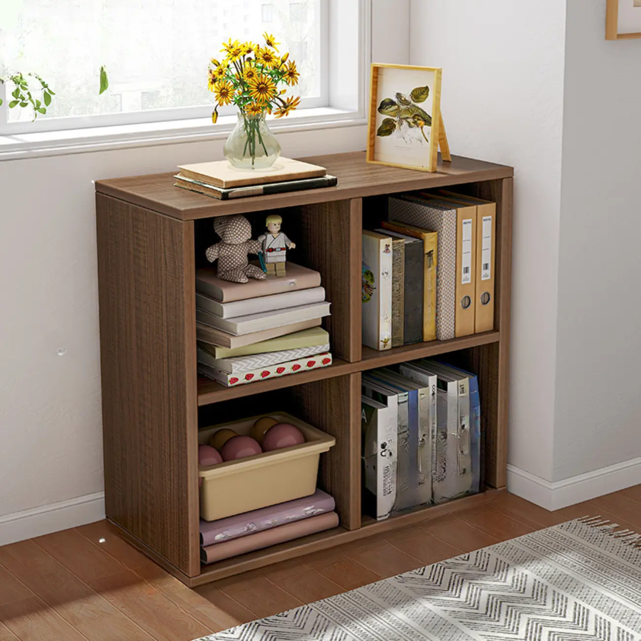 Horizontal Natural Wooden Rectangle Multi-Cube Bookcase Image - 29 | homeyfad