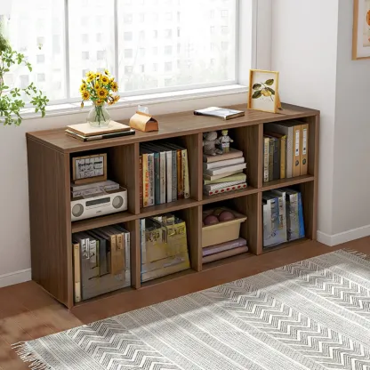 Horizontal Natural Wooden Rectangle Multi-Cube Bookcase Image - 28