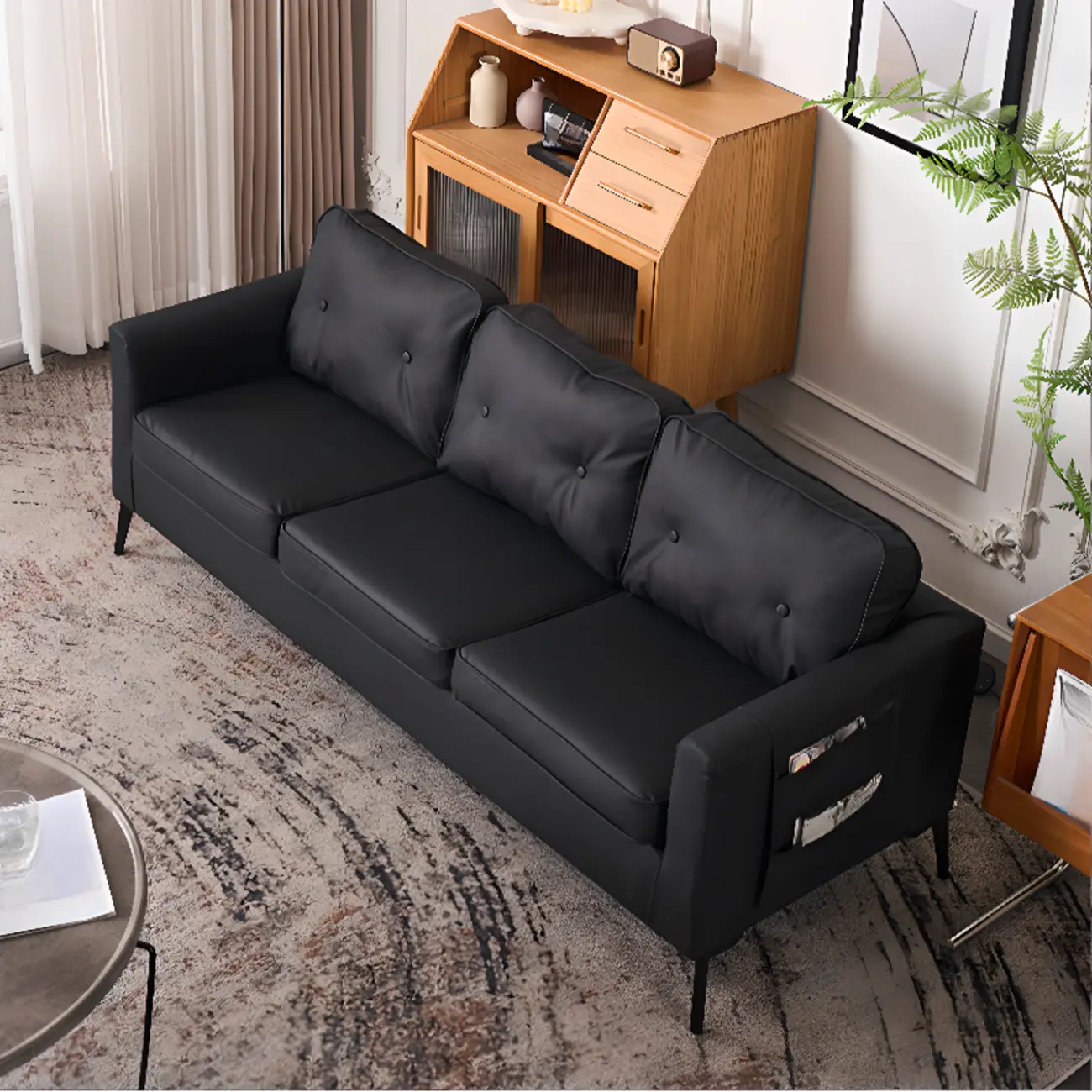 Stylish Leather Sofa with Repository & Pillows for Living Room Image - 2 | homeyfad