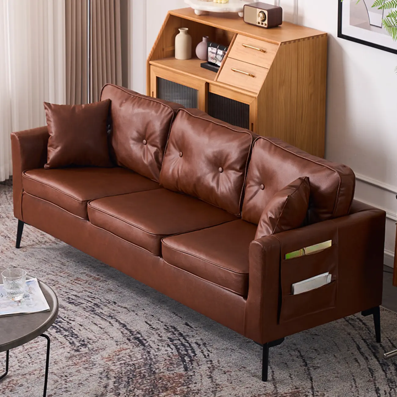 Stylish Leather Sofa with Repository & Pillows for Living Room Image - 1 | homeyfad