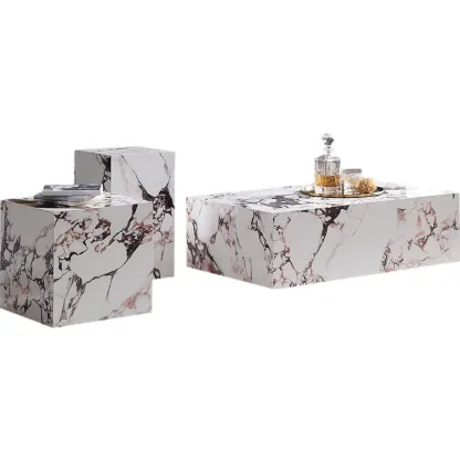 Sleek Sintered Stone Block Base Side Coffee Table Image - 4