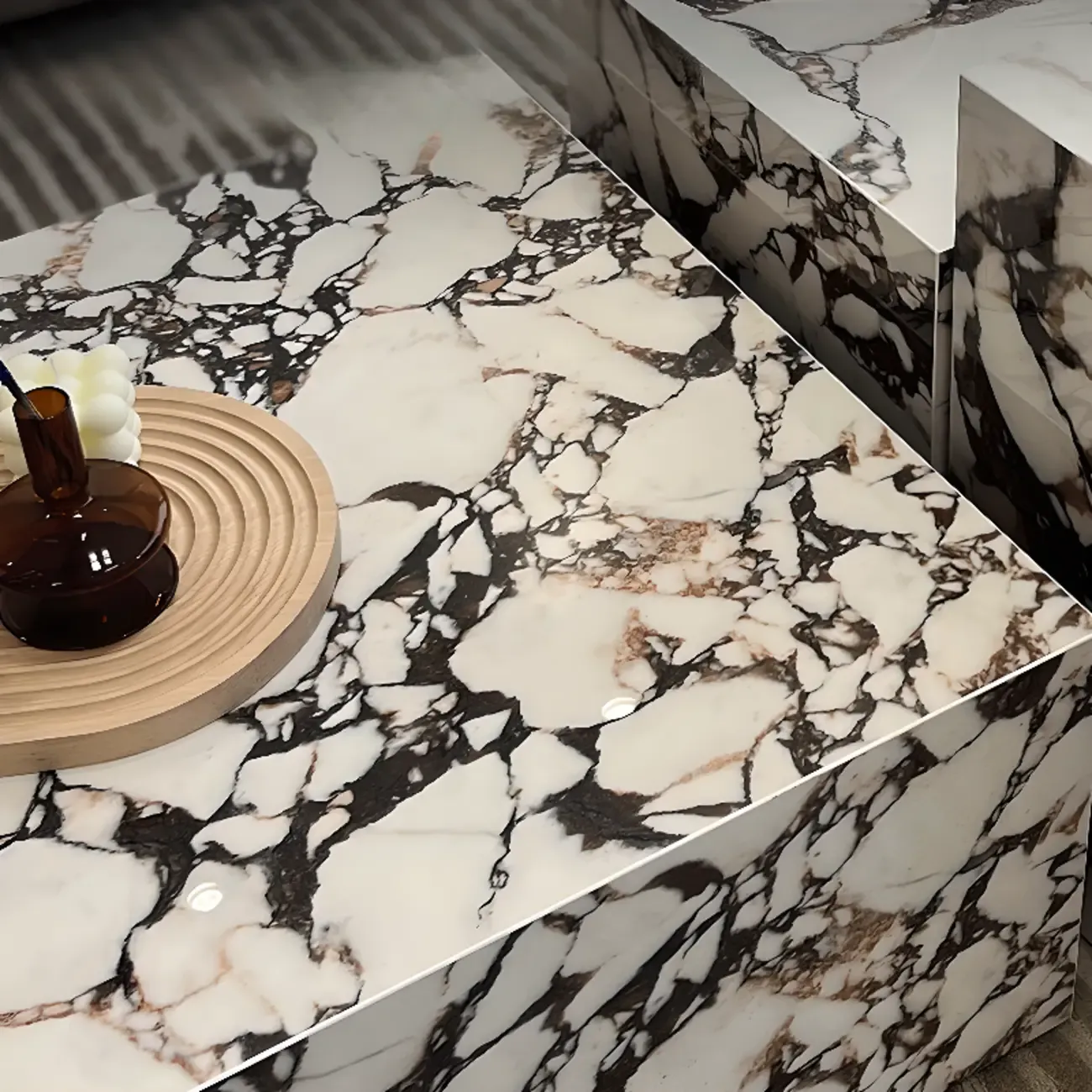 Sleek Sintered Stone Block Base Side Coffee Table Image - 6