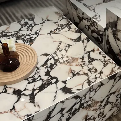 Sleek Sintered Stone Block Base Side Coffee Table Image - 6