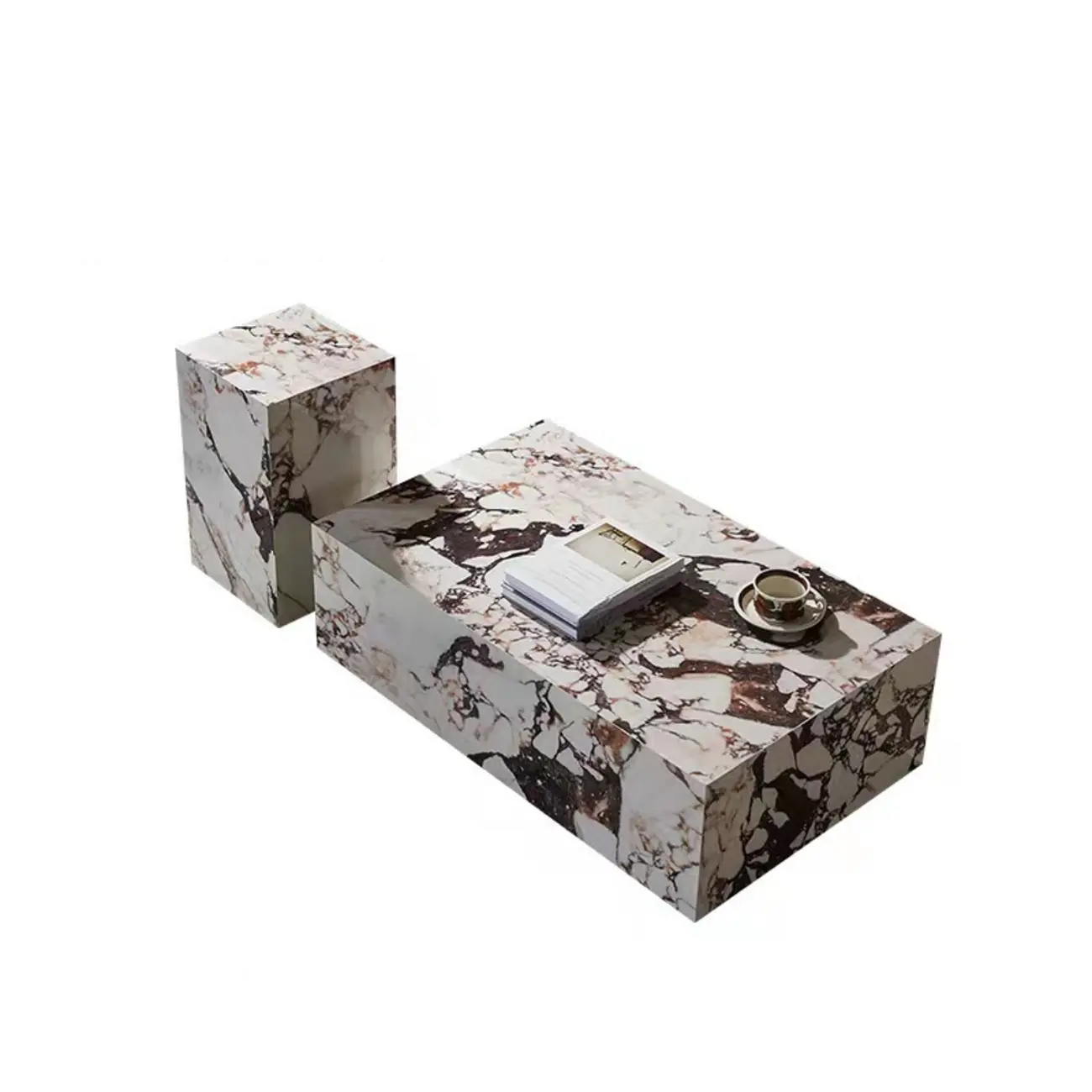 Sleek Sintered Stone Block Base Side Coffee Table Image - 8 | homeyfad