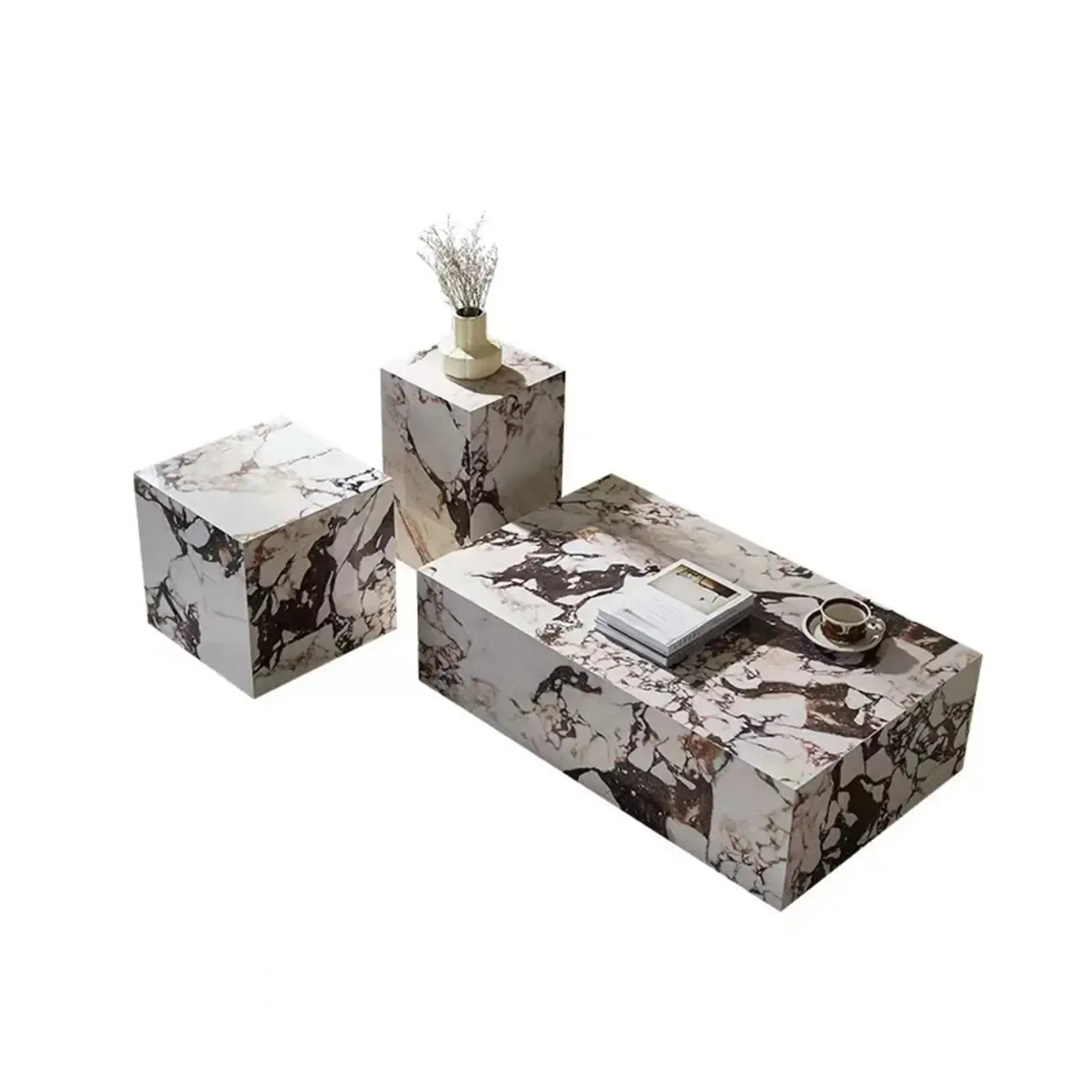 Sleek Sintered Stone Block Base Side Coffee Table Image - 9