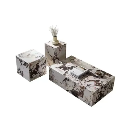 Sleek Sintered Stone Block Base Side Coffee Table Image - 9