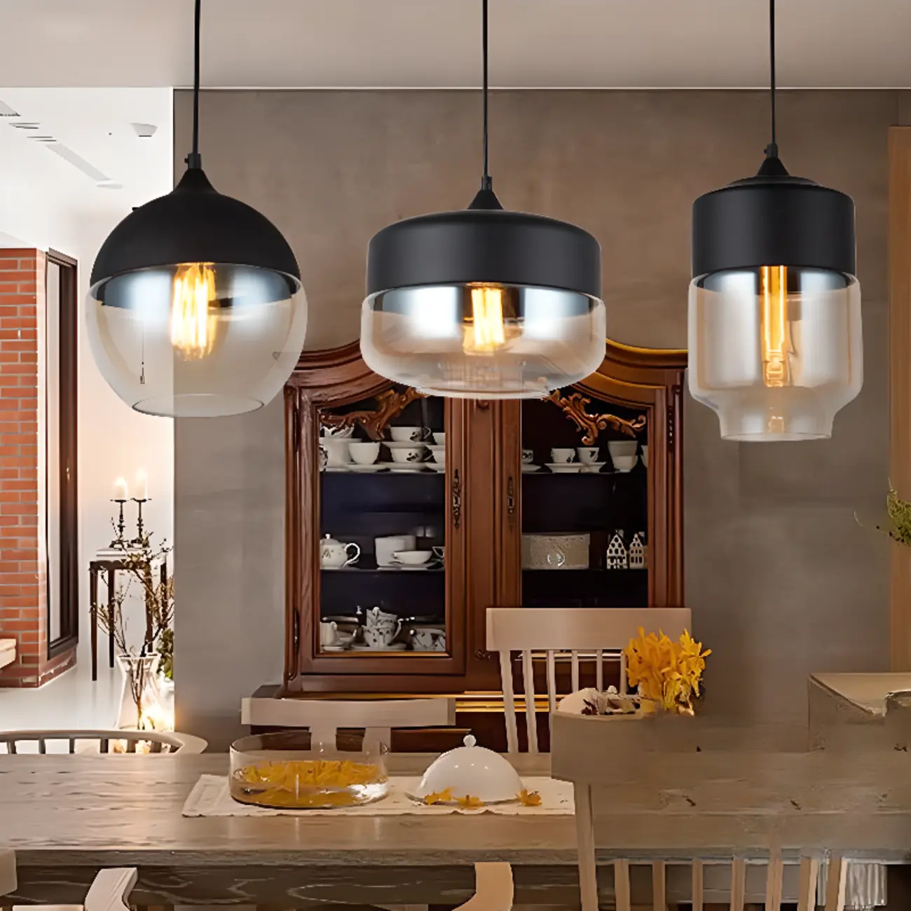 Minimalist Glass Cylinder Kitchen Pendant Light for Dining Area Image - 6 | homeyfad