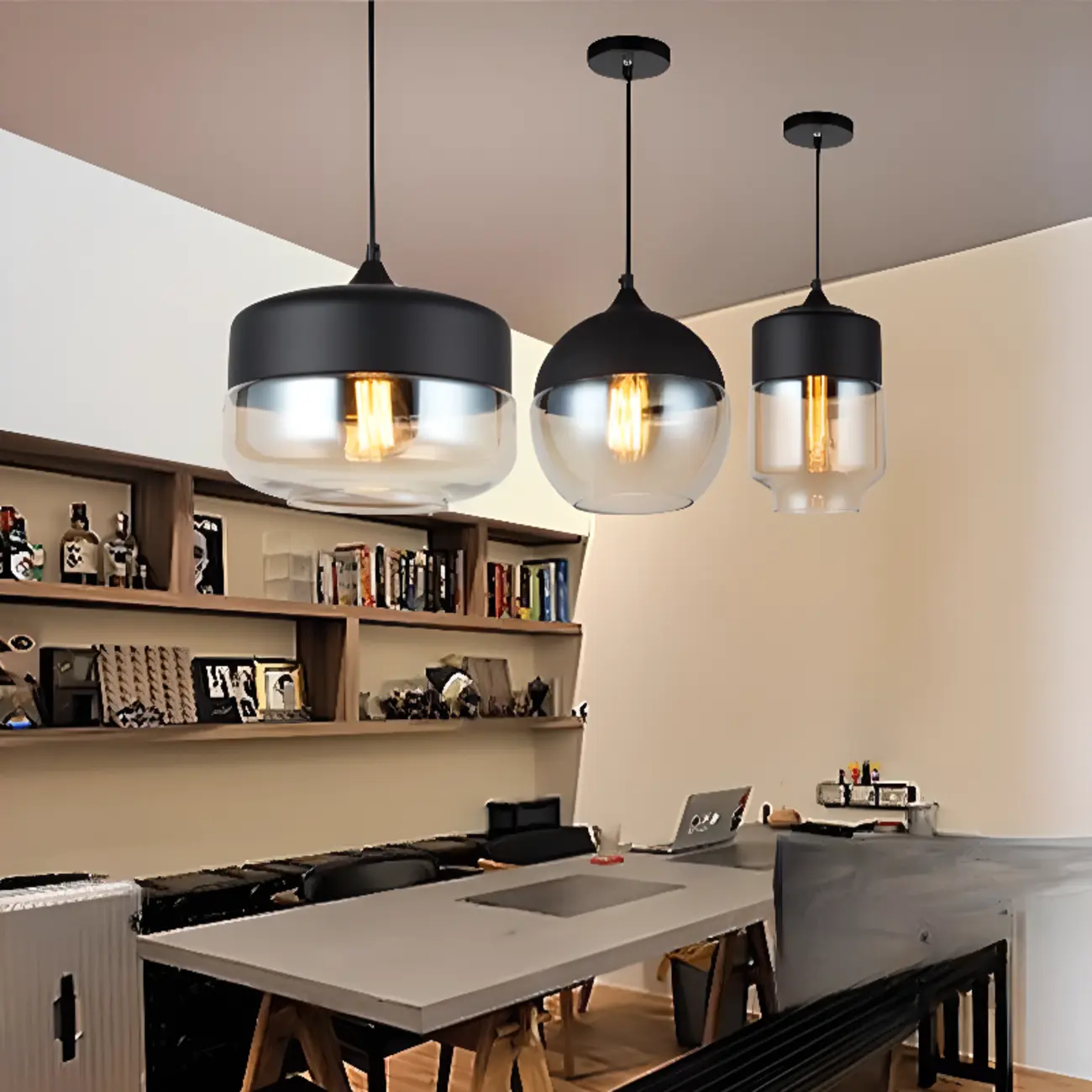Minimalist Glass Cylinder Kitchen Pendant Light for Dining Area Image - 8 | homeyfad