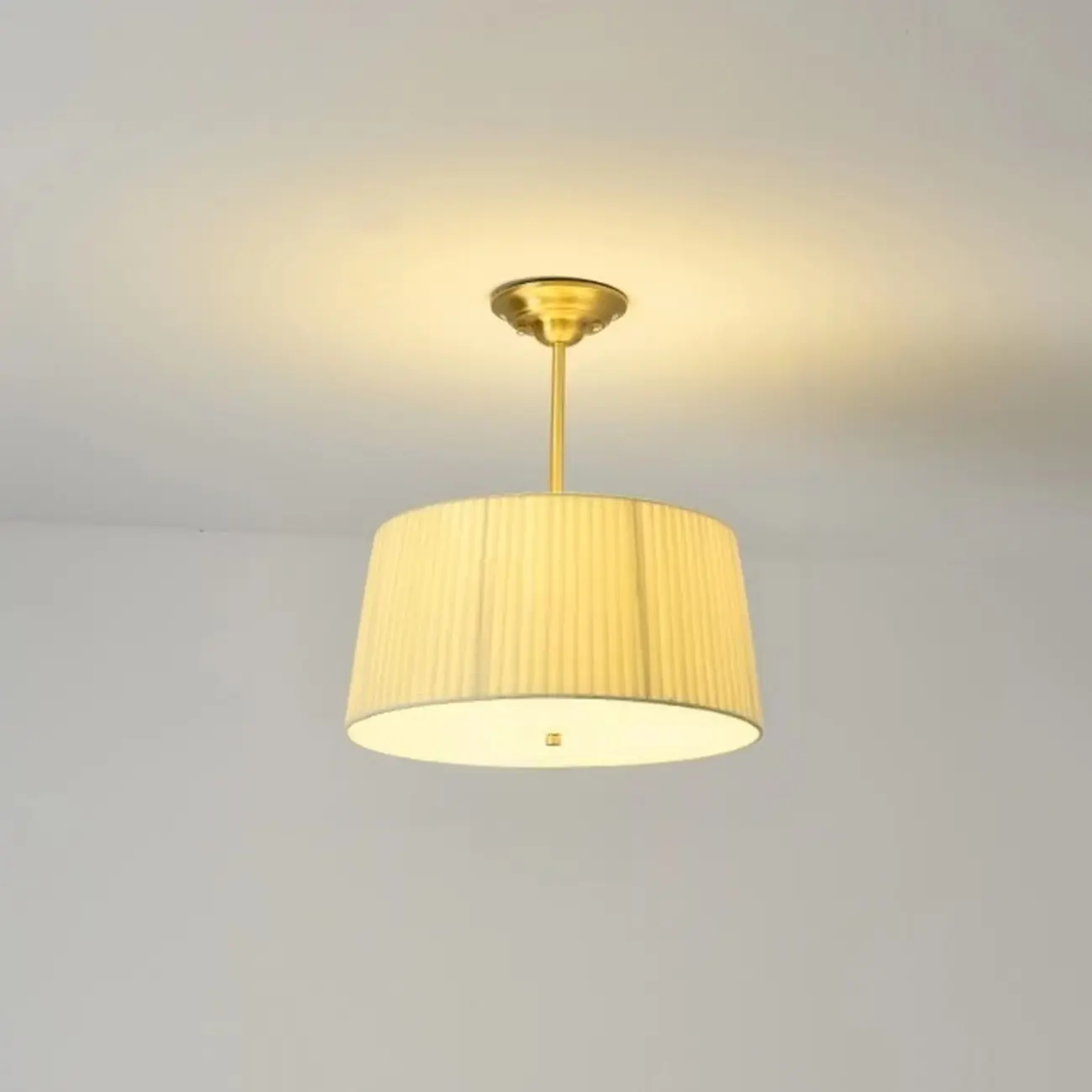 Minimalist Colonial White Drum Gold Semi Flush Ceiling Light Image - 5 | homeyfad