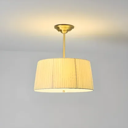 Minimalist Colonial White Drum Gold Semi Flush Ceiling Light Image - 6